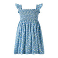 Girls' blue floral ruffle strap smocked dress