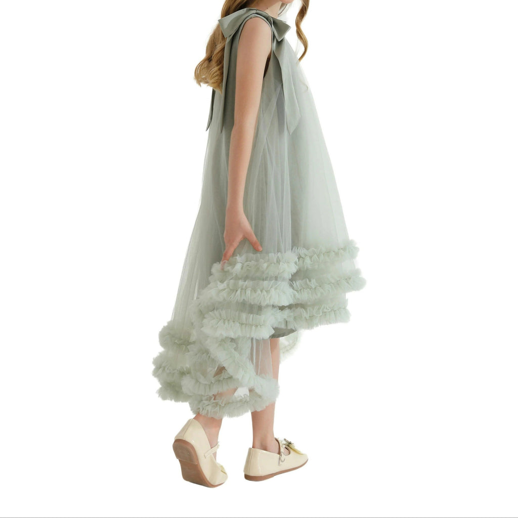 Girls' sleeveless tiered tulle maxi dress