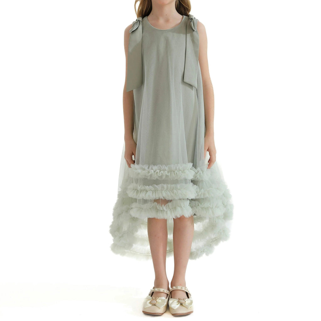 Girls' sleeveless tiered tulle maxi dress