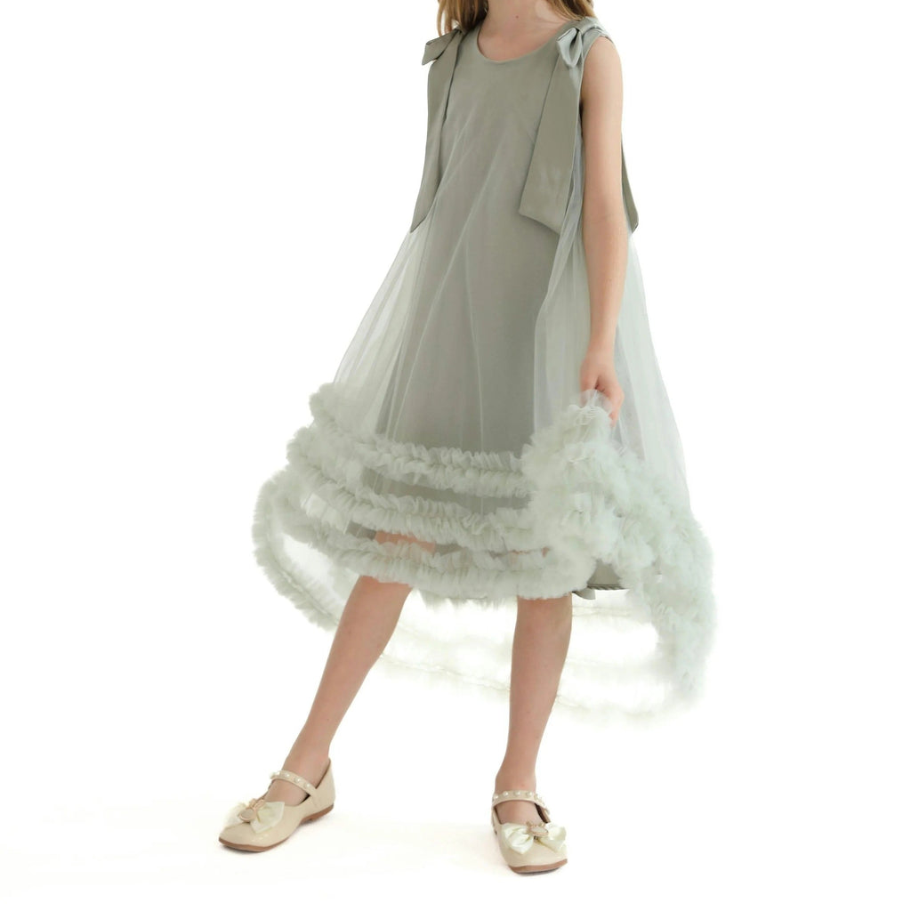 Girls' sleeveless tiered tulle maxi dress