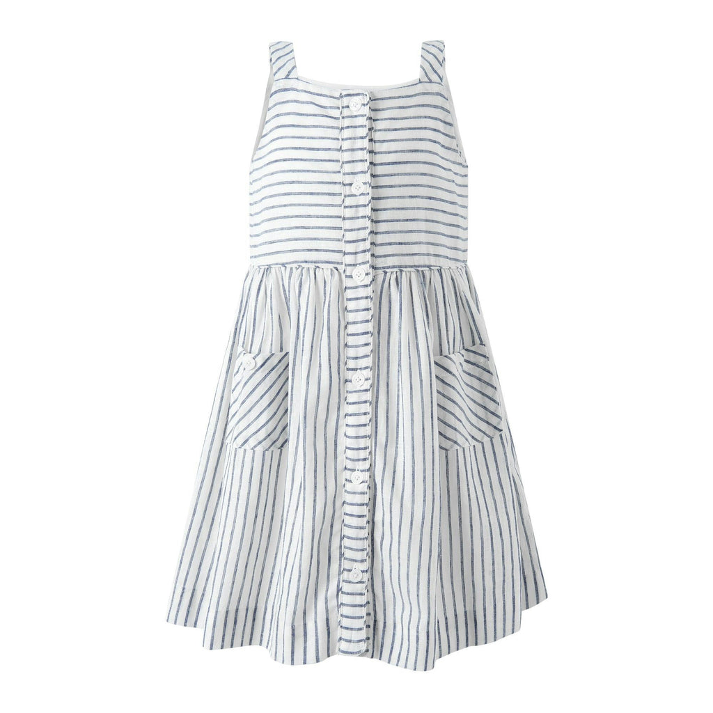 Girls' striped button front midi dress wide shoulder straps