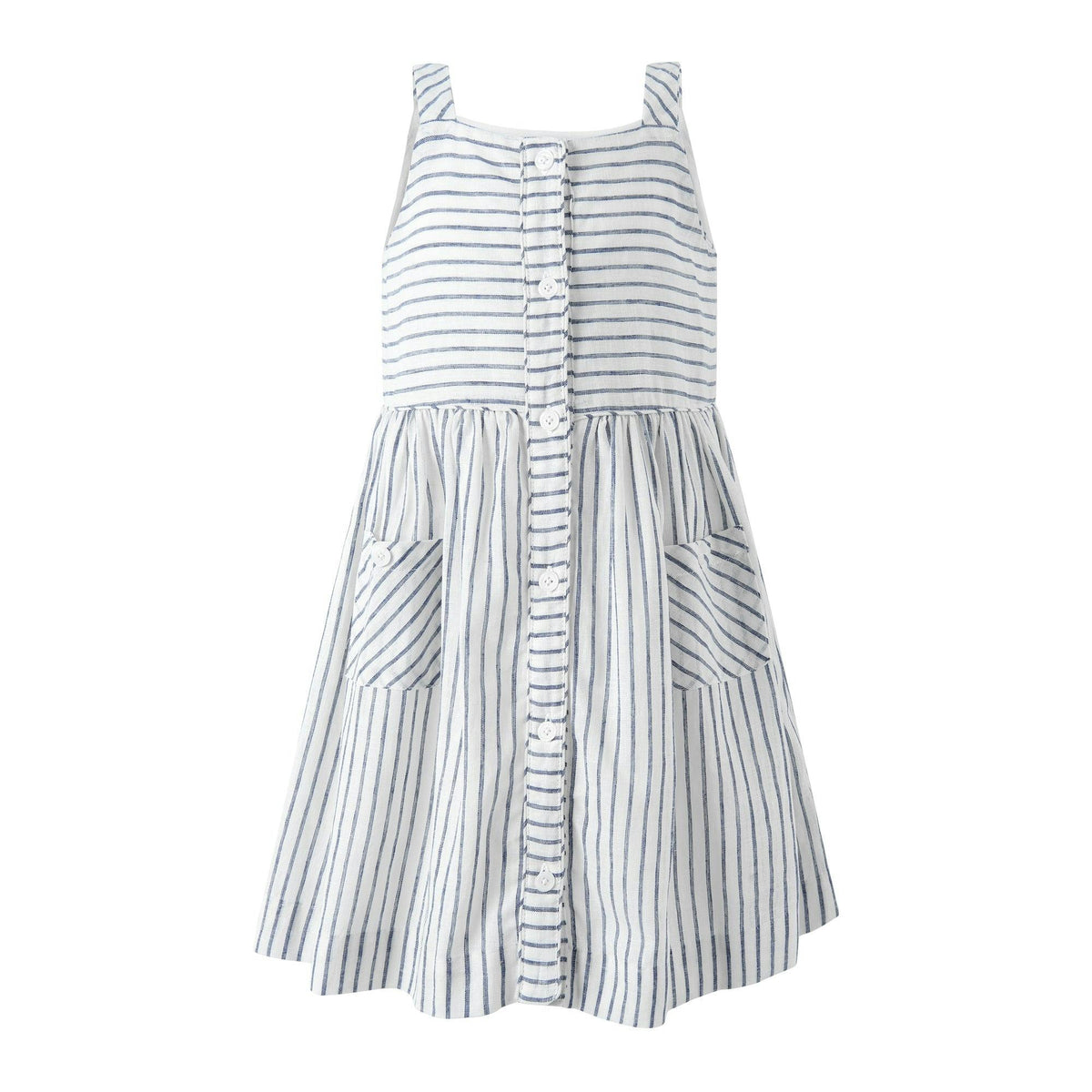 Girls' striped button front midi dress wide shoulder straps