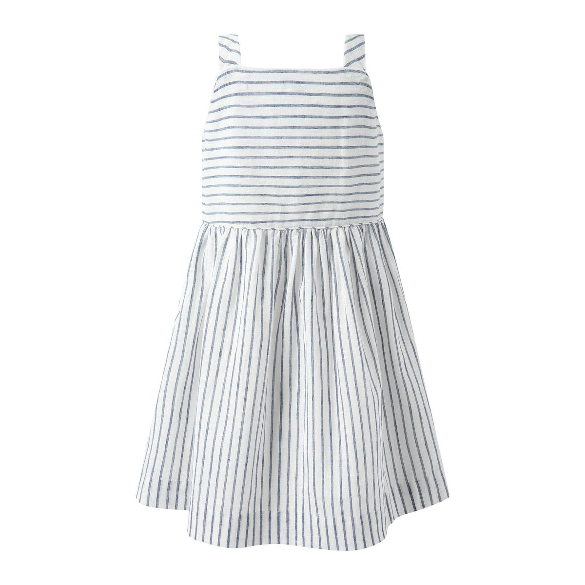 Girls' striped button front midi dress wide shoulder straps