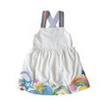 Girls' white dress with rainbow straps and star embroidery